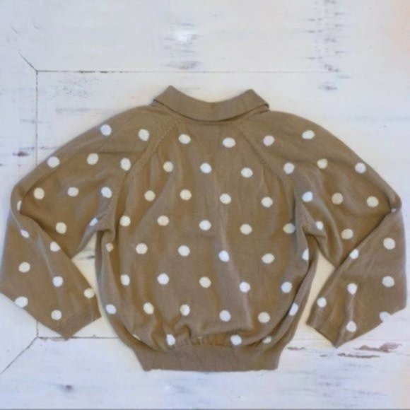 Vintage 80s Polo Sweater Tan & White Polka Dot Wool Blend Neutral Medium/Large - Picture 3 of 6